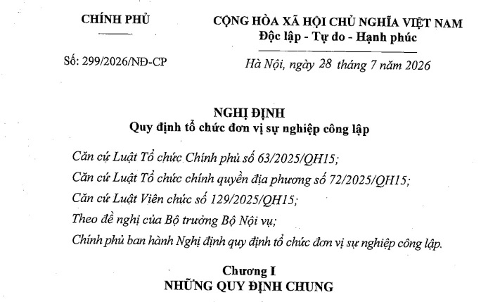 Quy định mới về tổ chức đơn vị sự nghiệp công lập